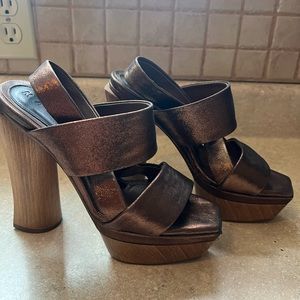 MARNI Bronze + Wood Platform Heels